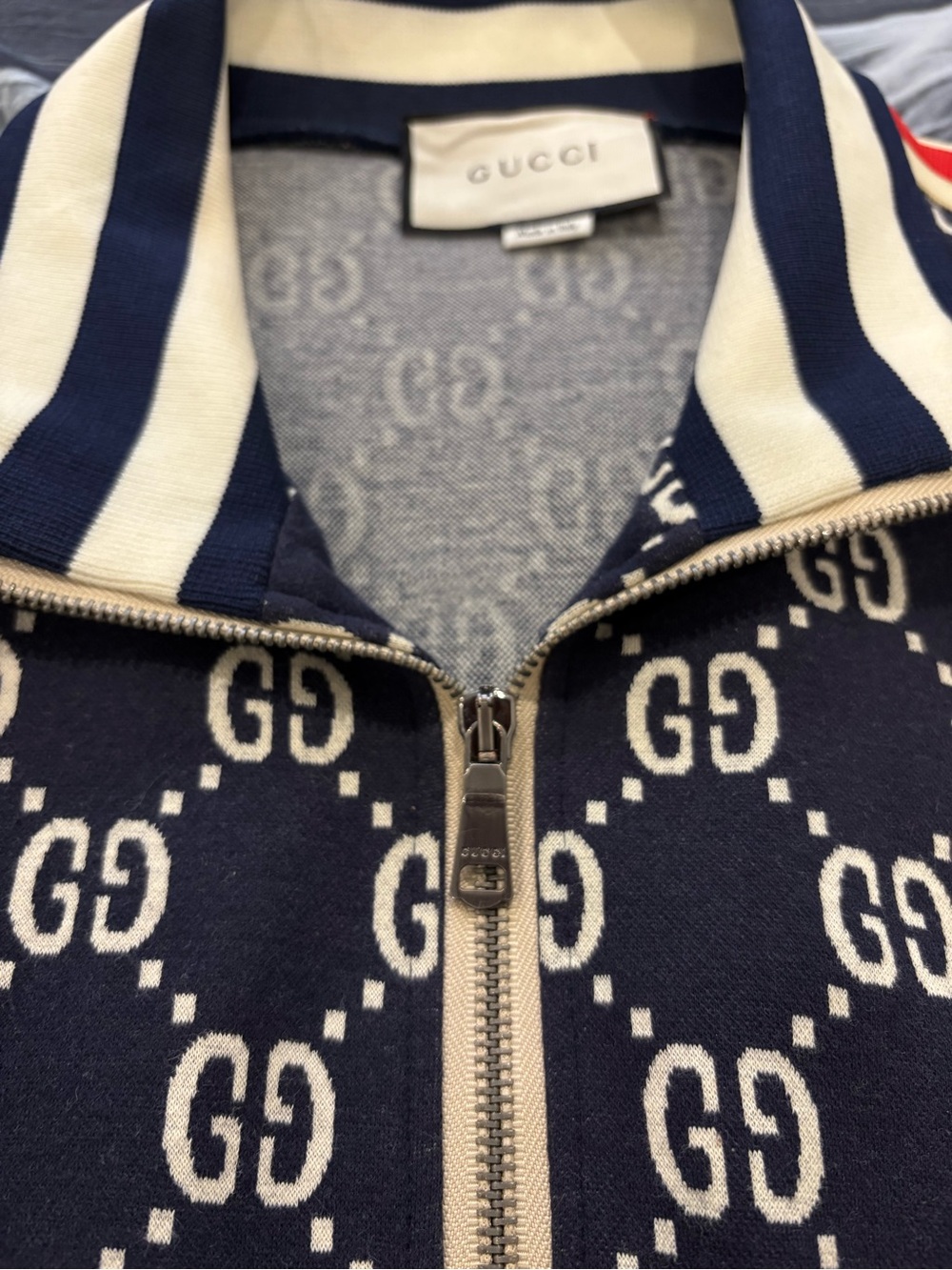 Gucci Navy & Cream GG Monogram Zip Track Jacket